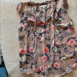 Floral Lace Trim Blouse - Pink and Blue